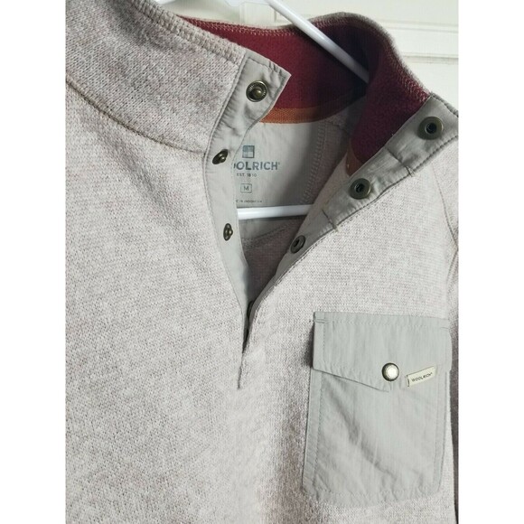 Woolrich Mens Oatmeal‎ Drifter 1/4 Button Fleece Collared Sweater Size Medium - Picture 4 of 7